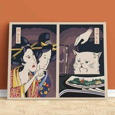 Мем с котом и девушками. Набор для творчества. Картина по номерам, акриловые краски, холст хлопок, 40х50 см. Борода Малевича