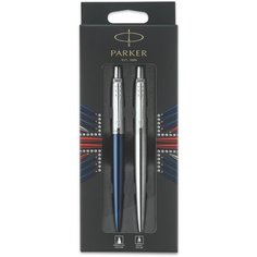 Набор Parker "Jotter London": шариковая ручка Blue + гелевая ручка Stainless Steel, 1,0мм, кнопочный механизм, блистер