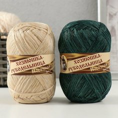 ЛамаУрал Пряжа "Носочная добавка" 100% полипропилен 200±20м/50гр набор 2шт (зеленый, бежевый) Хозяюшка рукодельница