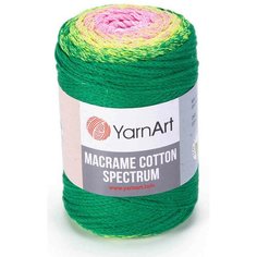 Пряжа YarnArt Macrame Cotton Spectrum Ярнарт Макраме Коттон Спектрум шнур для плетения, цвет 1309 зеленый-желтый-розовый, 250 г, 225 м, 3 шт