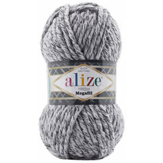 Пряжа Alize Superlana Megafil черно-серый меланж (801), 25%шерсть/75%акрил, 55м, 100г, 3шт