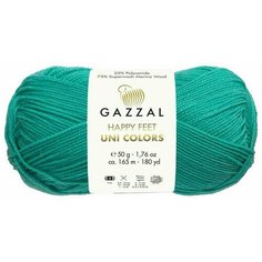 Пряжа Gazzal Happy feet Uni Colors зеленая бирюза (3564), 75%мериносовая шерсть/25%полиамид, 165м, 50г, 2шт