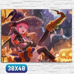 Картина по номерам на холсте осень хэллоуин (тыква, аниме, ведьма, девочка, тян) - 12550 40х30 Бруталити