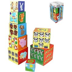 Игра Разумные детки. Кубики-пирамидка Веселый небоскреб И-5033 BRIGHT KIDS Рыжий кот