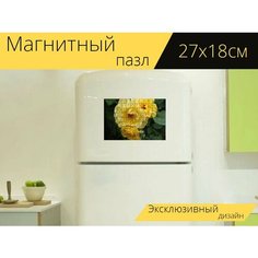 Магнитный пазл "Желтые розы, роза, цветок" на холодильник 27 x 18 см. Lots Prints