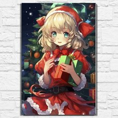 Картина по номерам на холсте новый год 2024 (Happy new year, Аниме тян, Рождество) - 12651 В 60x40 Бруталити