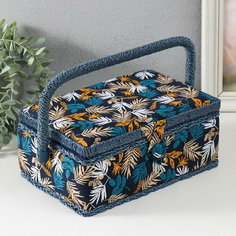 Шкатулка для рукоделия "Лесные веточки на синем" 24х16х11 см Сима ленд