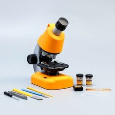 Микроскоп "Юный биолог" кратность до х1200, желтый, подсветка Noname