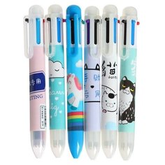 Ручка шариковая, автоматическая, 6-ти цветная, корпус микс (штрихкод на штуке) Noname