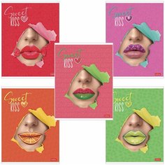 Тетрадь А5, 48 л, HATBER, скоба, клетка, матовая ламинация, 3D-лак, "Sweet kiss" (5 видов в спайке), 48Т5лолВ1 - 20 шт.