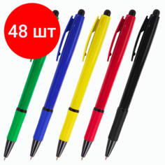 Комплект 48 шт, Ручка шариковая автоматическая с грипом STAFF "Manager BP-17", синяя, ассорти, линия письма 0.35 мм, 143751