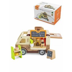Игровой набор Кафе с фигуркой бариста 12 предметов (дерево) Viga 44689