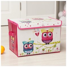 Короб стеллажный для хранения с крышкой «Весенние совушки», 40×26×26 см, цвет розовый NO Name