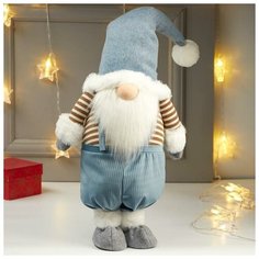 Кукла интерьерная "Дедушка в голубом колпаке и полосатой кофте" 66х15х25 см NO Name