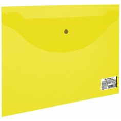 Папка-конверт на кнопке Brauberg (А5, 240х190мм, 150мкм, пластик) прозрачная желтая (224028), 10шт.