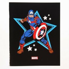 Тетрадь 48 листов в клетку, картонная обложка "Капитан Америка", Мстители Marvel