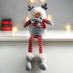 Кукла интерьерная "Мальчишка в шапке с рожками, серо-красный" длинные ножки 54х17х11,5 см Россия
