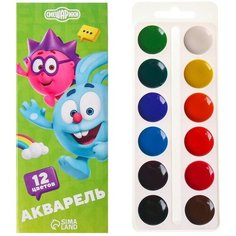 Акварель медовая «Смешарики», 12 цветов, в картонной коробке, без кисти