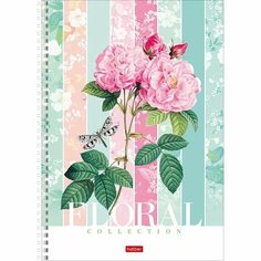 Hatber Тетрадь A4, 96 листов в линейку на гребне "Floral collection", обложка мелованный картон, выборочный матовый лак, блок 65 г/м2, 4В микс