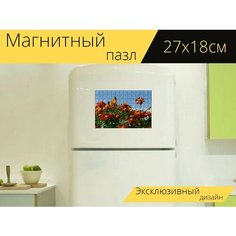 Магнитный пазл "Бархатцы, цветок, цвести" на холодильник 27 x 18 см. Lots Prints