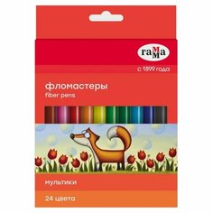 Гамма Фломастеры 24 цвета Гамма "Мультики", смываемые, картонная упаковка, европодвес, 120822_24 Gamma