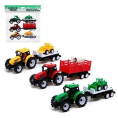 Набор инерционных тракторов «Фермер» с прицепом, 3 штуки Noname