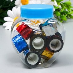 Клейкая лента пластик в банке "Голография" (набор 10 шт) цвета микс 1,2смх1м 6,3х5,3х3,4см Noname