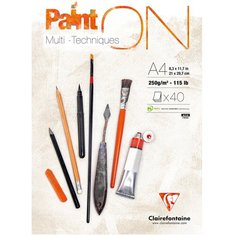 Скетчбук - альбом для смешанных техник 40л, А4, на склейке Clairefontaine "PaintON", мелкозерн, 250г/м2 Нет бренда