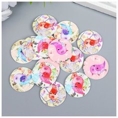 Пуговица дерево для творчества 2 прокола "Птичка, клетки" набор 15 шт микс 2,6х2,6 см Арт Узор