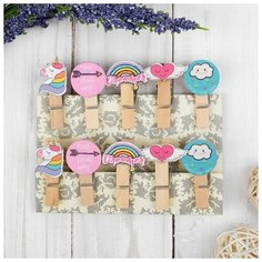 Прищепки декоративные с веревкой для подвеса «Вдохновение» набор 10 шт. Noname