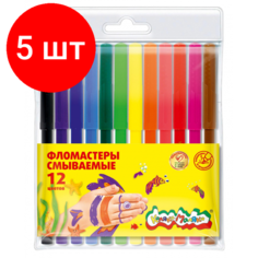 Комплект 5 наб, Фломастеры 12 цв. Каляка-Маляка блист. упак, кругл. корп, ФКМ12