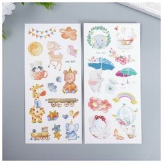 Наклейка пластик с золотом "Зверята-малыши" микс 25х9 см, 3 штуки Noname