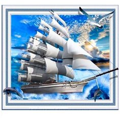 Алмазная мозаика 40x50 "Корабль" 7D на подрамнике, Картина стразами Нет бренда