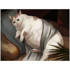 Картина по номерам на холсте грустный уставший толстый кот мем - 2214