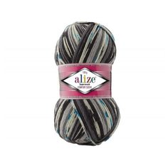 Пряжа Alize Superwash Comfort Socks (Ализе Супервош) - 2 мотка, Черный, серый, синий (7650), 75% шерсть супервош, 25% полиамид, 420м/100г