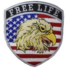 Шеврон, байкерская нашивка, патч, на липучке, Free life. Размер 100х85 мм. Мега Принт