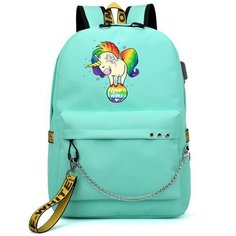 Рюкзак с Единорогом (Unicorn) бирюзовый с цепью №10 Noname