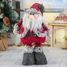 Мягкая игрушка "Дед Мороз в шубке - длинные ножки" стоит, 17х56 см, красный Зимнее волшебство