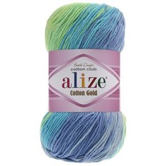 Пряжа Alize Cotton Gold Batik (Коттон Голд Батик) 4146 желтый-салат-бирюза-синий, 55% хлопок, 45% акрил 100 гр, 330 м, 1 шт