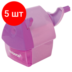 Комплект 5 шт, Точилка механическая пифагор "Домик гнома", металлический механизм, корпус розовый, 270424