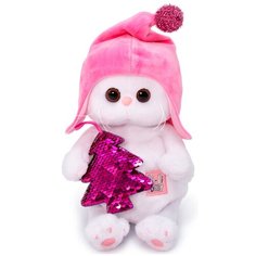 Мягкая игрушка Basik&Co Кошка Ли-Ли baby с елочкой, 20 см, белый/розовый Budi Basa