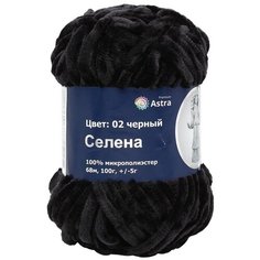 Пряжа для вязания Astra Premium Селена, 100 г, 68 м (100% микрополиэстер) (02 черный), 3 мотка