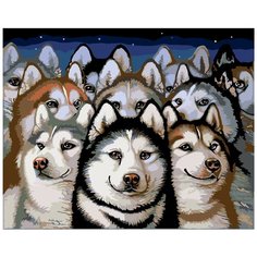 Картина по номерам, "Живопись по номерам", 80 x 100, A306, собаки, упряжка, гончие, хаски, стая