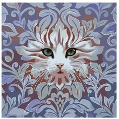 Картина по номерам, "Живопись по номерам", 100 x 100, A388, иллюстрация, животное, кошка, цветы