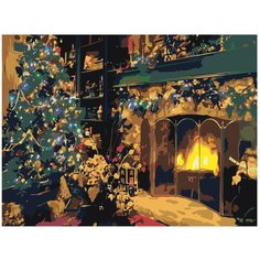 Картина по номерам, "Живопись по номерам", 36 x 48, ets348-6080, Рождество, камин, волшебство, Ёлка, гирлянды, интерьер, праздник, Новый год