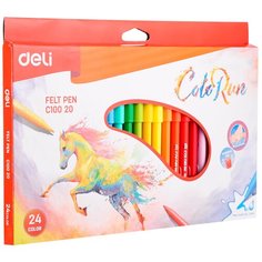 Фломастеры Deli EC10020 ColoRun круглый пиш. наконечник 24цв. коробка с европодвесом
