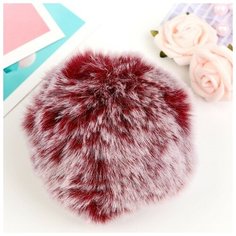 Помпон искусственный мех "Бордовый с белыми кончиками" d=9 см Noname