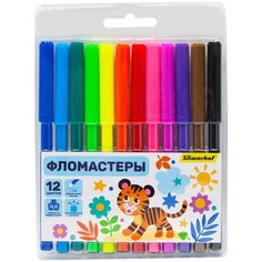 Фломастеры Silwerhof Веселые друзья 7.5мм 125мм круг. Вентилируемый 12цв. пакет с европодвесом
