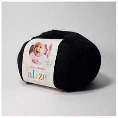 Пряжа Alize Baby Wool, 40 % шерсть, 40 % акрил, 20 % бамбук, 50 г, 175 м, 10 шт., 60 черный