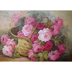 Канва с рисунком для вышивки лентами каролинка Розы в корзине, 25*32,5см, 1шт